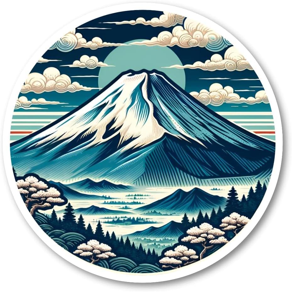  日本の自然 円形ステッカー 富士山の風景 150mm